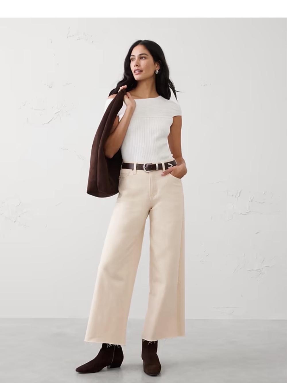 NWT Banana Republic High-Rise Wide Leg Cropped Cream Jeans